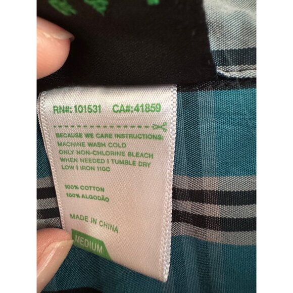 LRG Mens Plaid Short Sleeve Button-Up Shirt Medium Teal/Black Cotton - Picture 3 of 5